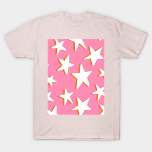 Pink and Orange Star Celestial Pattern T-Shirt